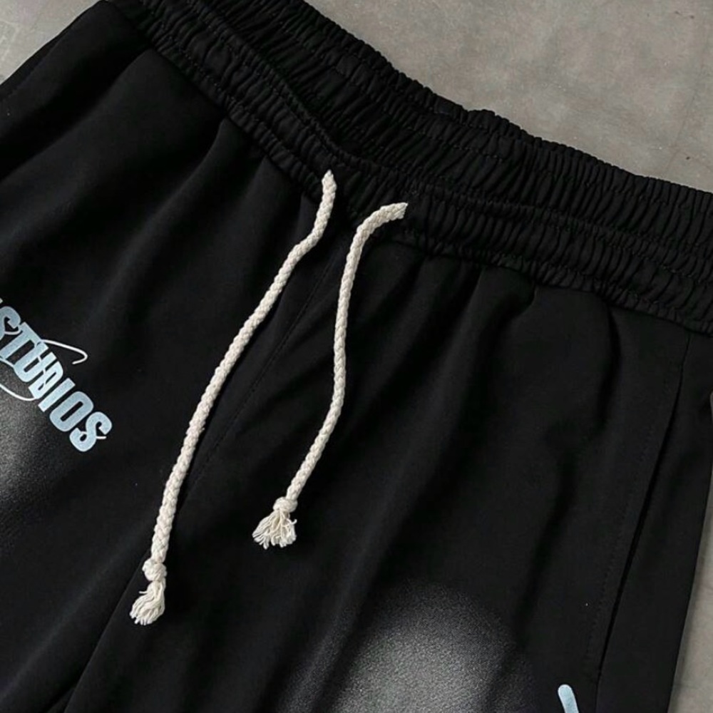 Trendy Mess Black Joggers with Cream Drawstrings